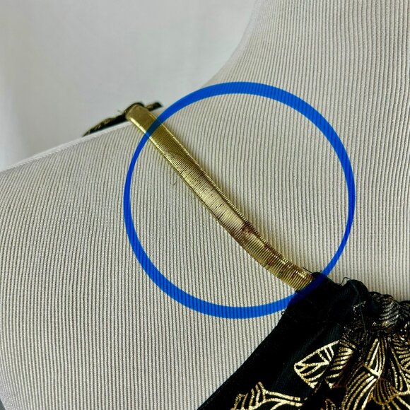 MSK Pleated Gold Print Maxi Dress Women 16 Black Metallic Floral Event Wedding - Picture 11 of 15